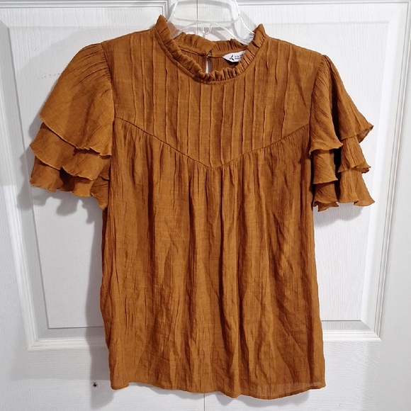 Nanette Lepore Tops - Nanette Lepore Ruffle Short Sleeve Blouse - L - Rust Brown